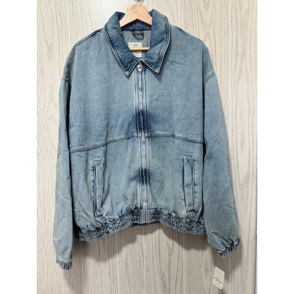 Free People We The Free Mockingbird Denim Bomber Jacket Light Wash XL NWT